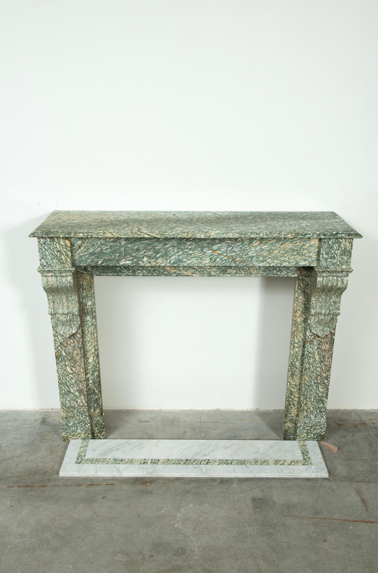 French Fireplace Mantel in Vert D'estours Marble For Sale