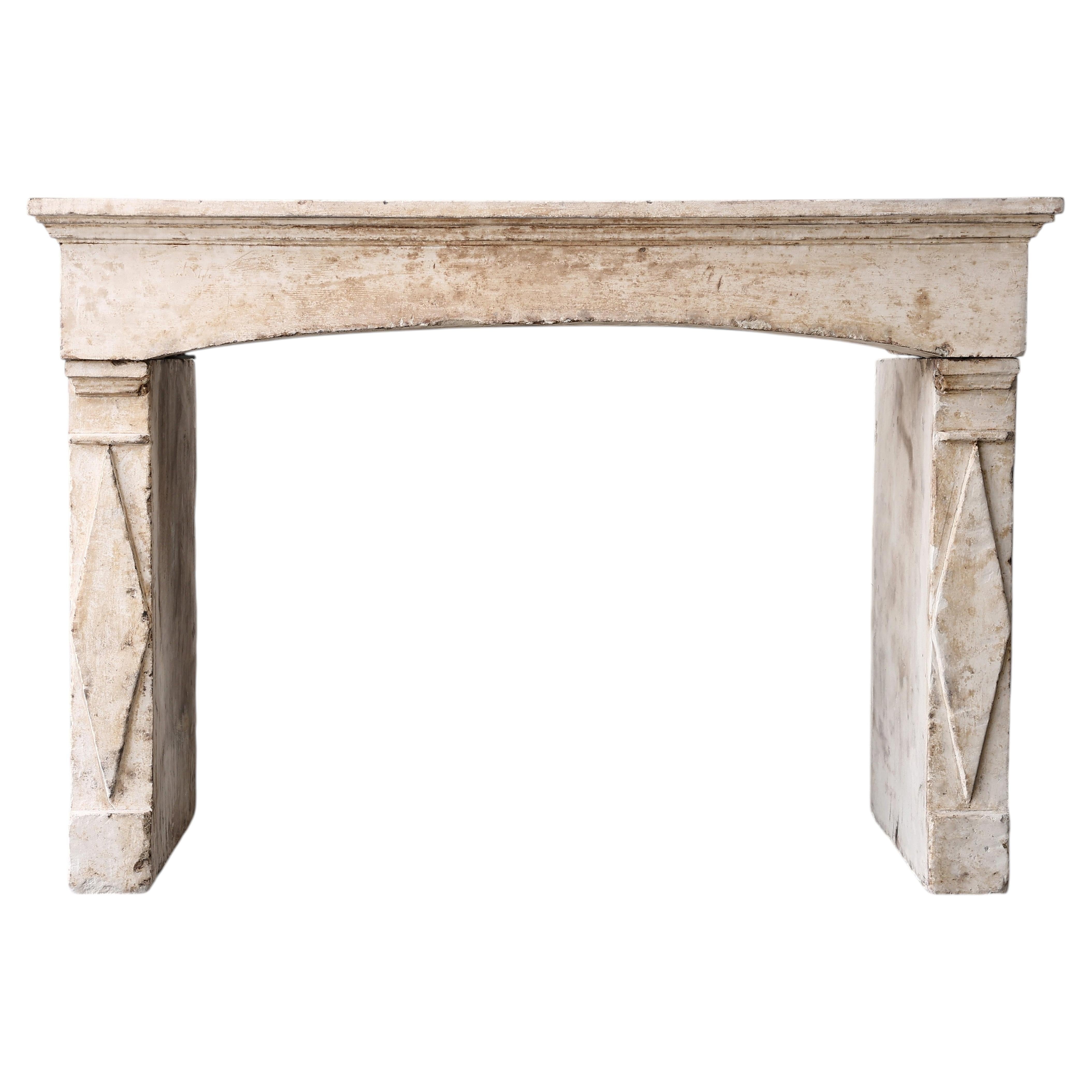 Fireplace mantel of French limestone, Louis XVI, 19th century For Sale