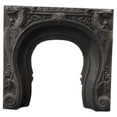 Fireplace Mantle, Carved Cast Iron Stove Floral Decorations, 19th Century Italy