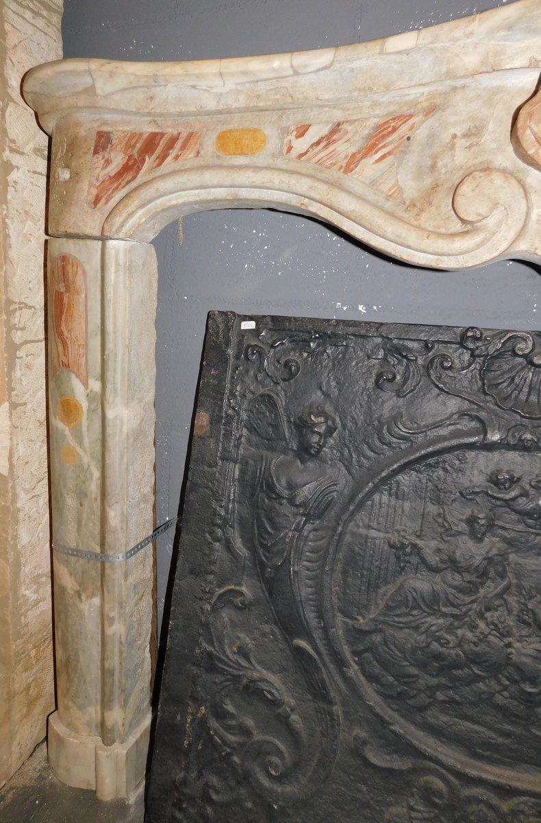 Kaminsims aus Bardiglio-Marmor mit Onyx-Intarsien aus Busca, Italien im Angebot 1