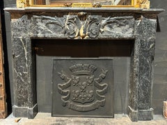 Fireplace mantle in fine gray marble with white veins, carved, Italy