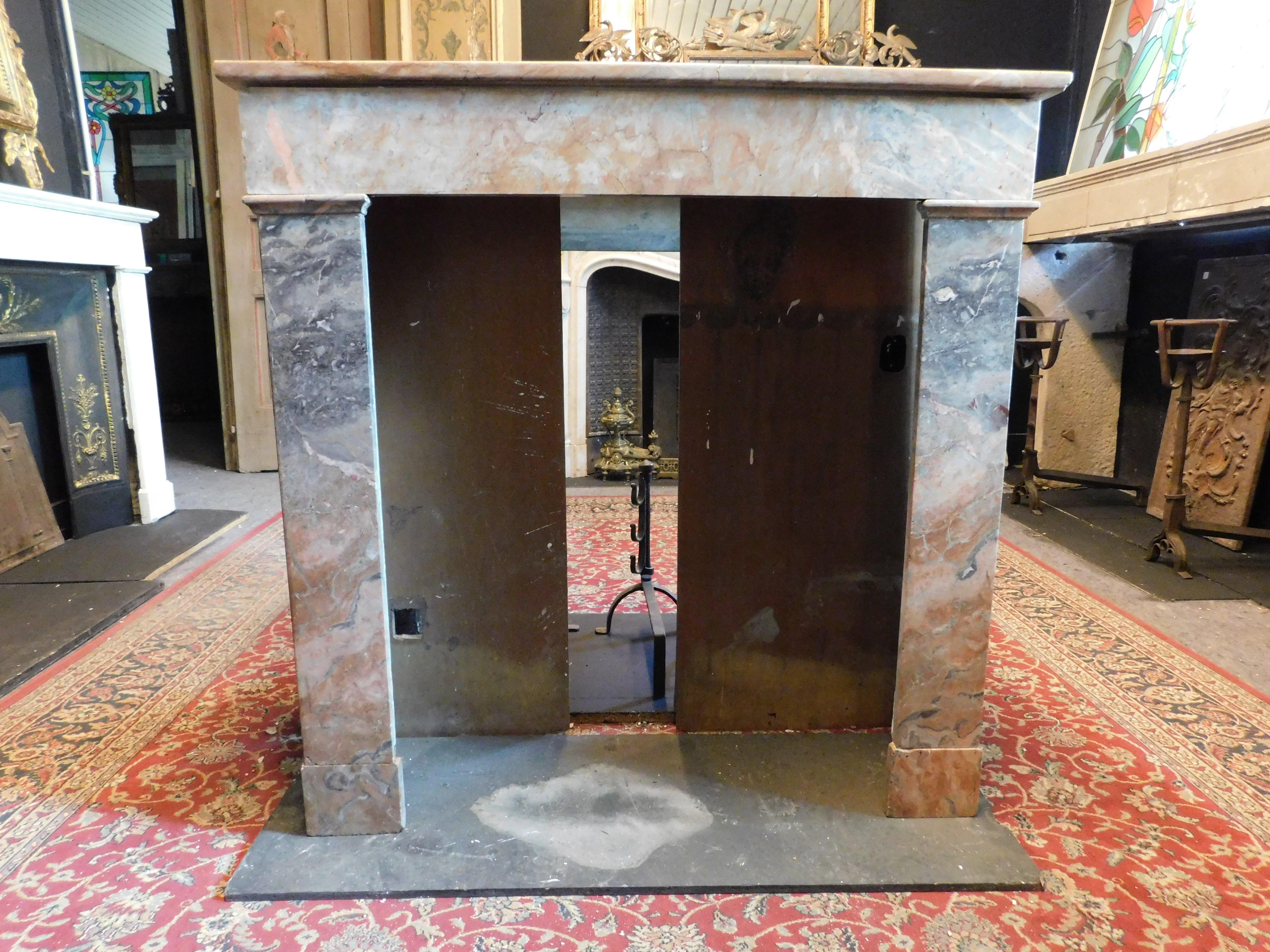 20th Century Fireplace mantle in gray and pink marble 