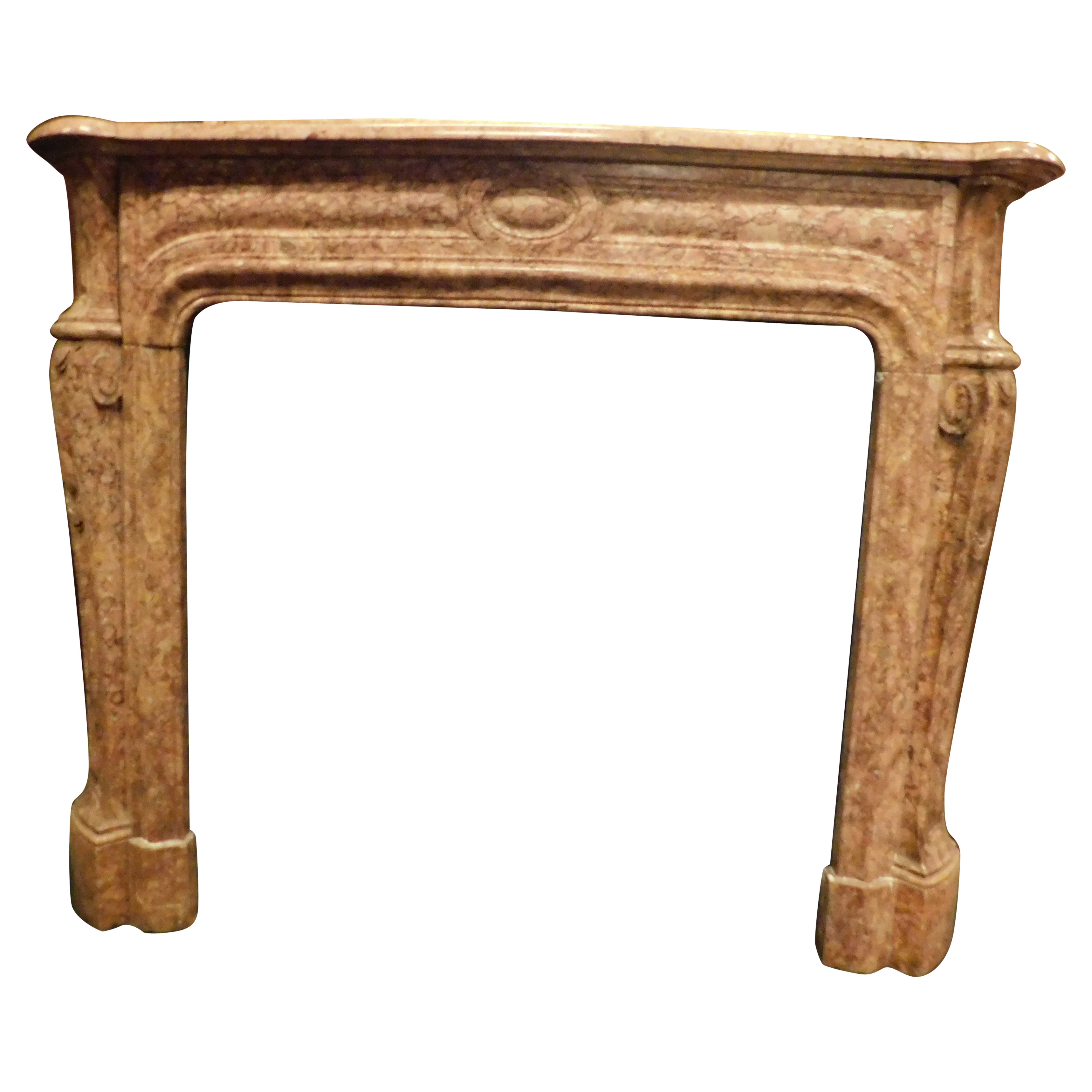 Fireplace mantle in red Breccia Pernice marble, Italy