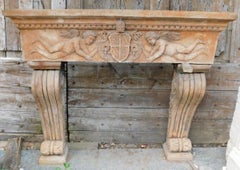 Fireplace Mantle in Terracotta Carved with Cherubs, Italy