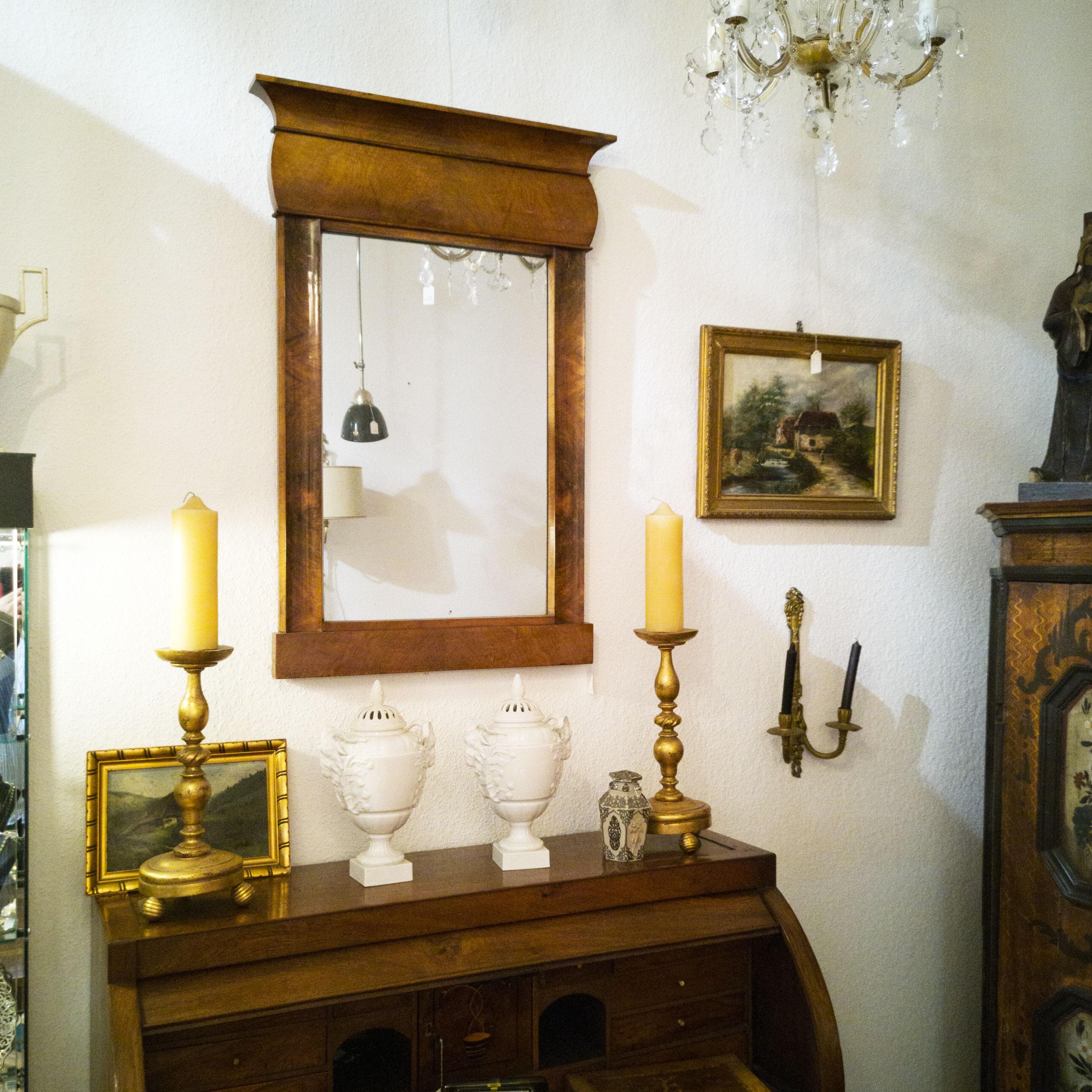 Fireplace Mirror circa 1840 Walnut Burl Wood Shellac Biedermeier / Regency For Sale 8