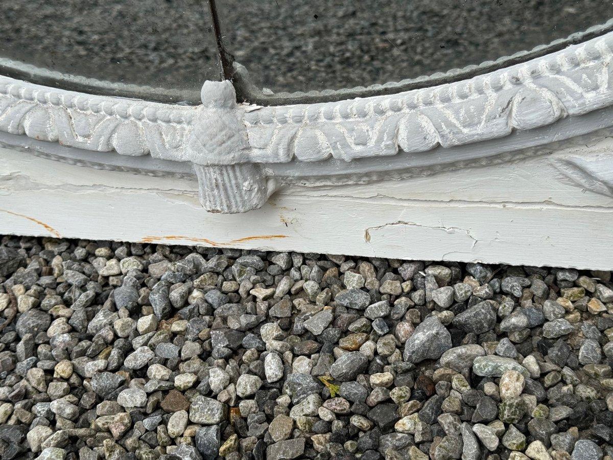 Miroir de cheminée Louis XVI Trumeau en bois sculpté Rechampi blanc et gris en vente 2