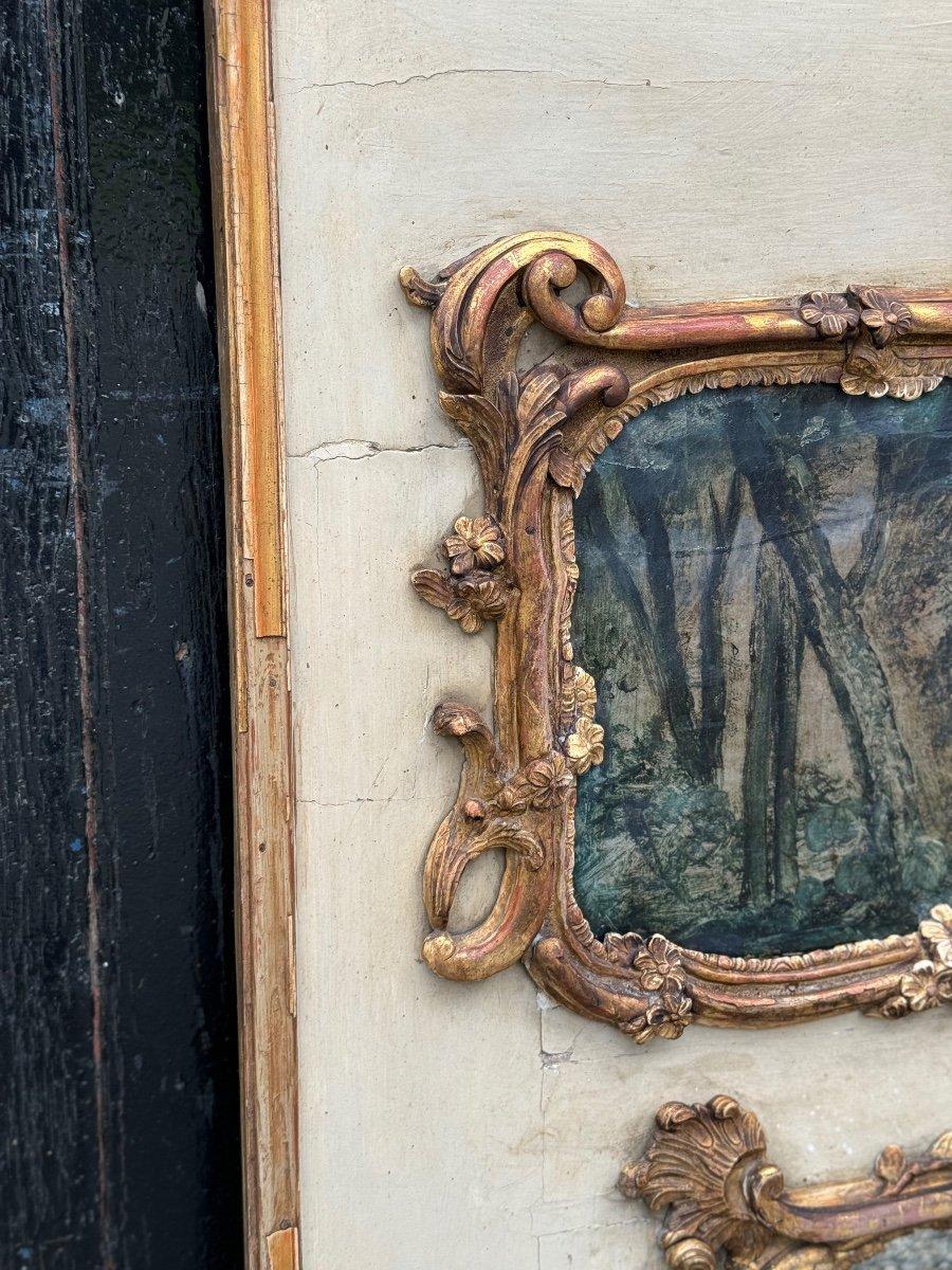 Fireplace Mirror Or Trumeau, Oil On Canvas And Gilded Wood, 18th Century For Sale 4