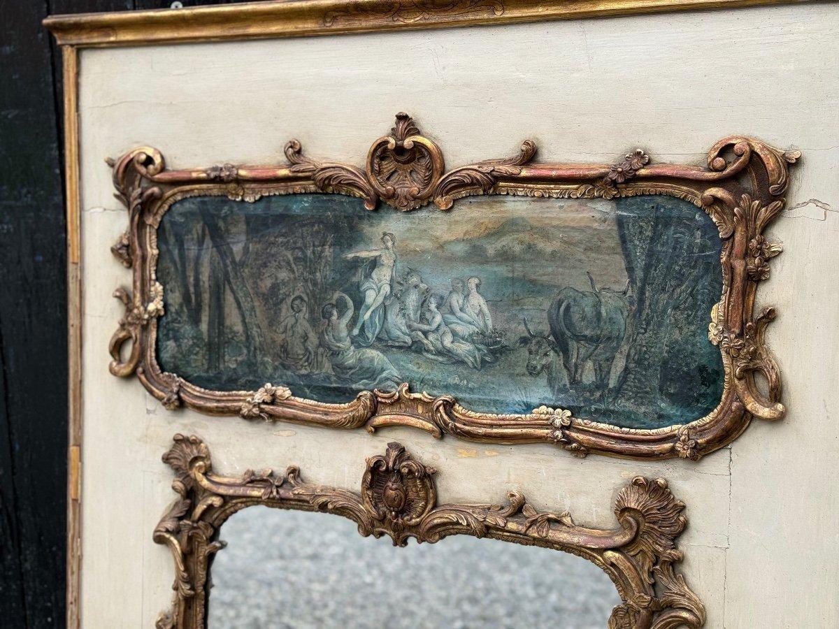 Fireplace Mirror Or Trumeau, Oil On Canvas And Gilded Wood, 18th Century For Sale 5