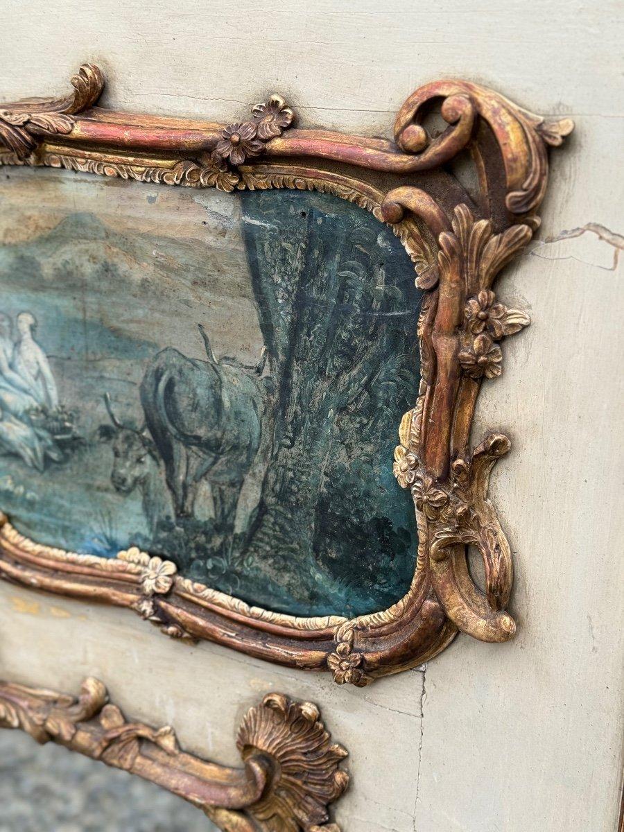18th Century and Earlier Fireplace Mirror Or Trumeau, Oil On Canvas And Gilded Wood, 18th Century For Sale