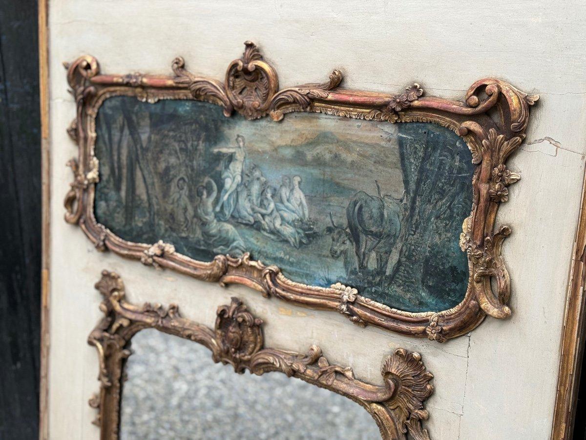 Fireplace Mirror Or Trumeau, Oil On Canvas And Gilded Wood, 18th Century For Sale 1