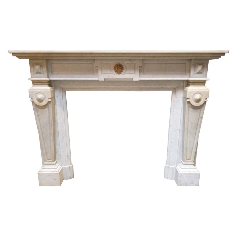 Napoleon III Carrara marble fireplace, ca. 1875, offered by Status Aparte