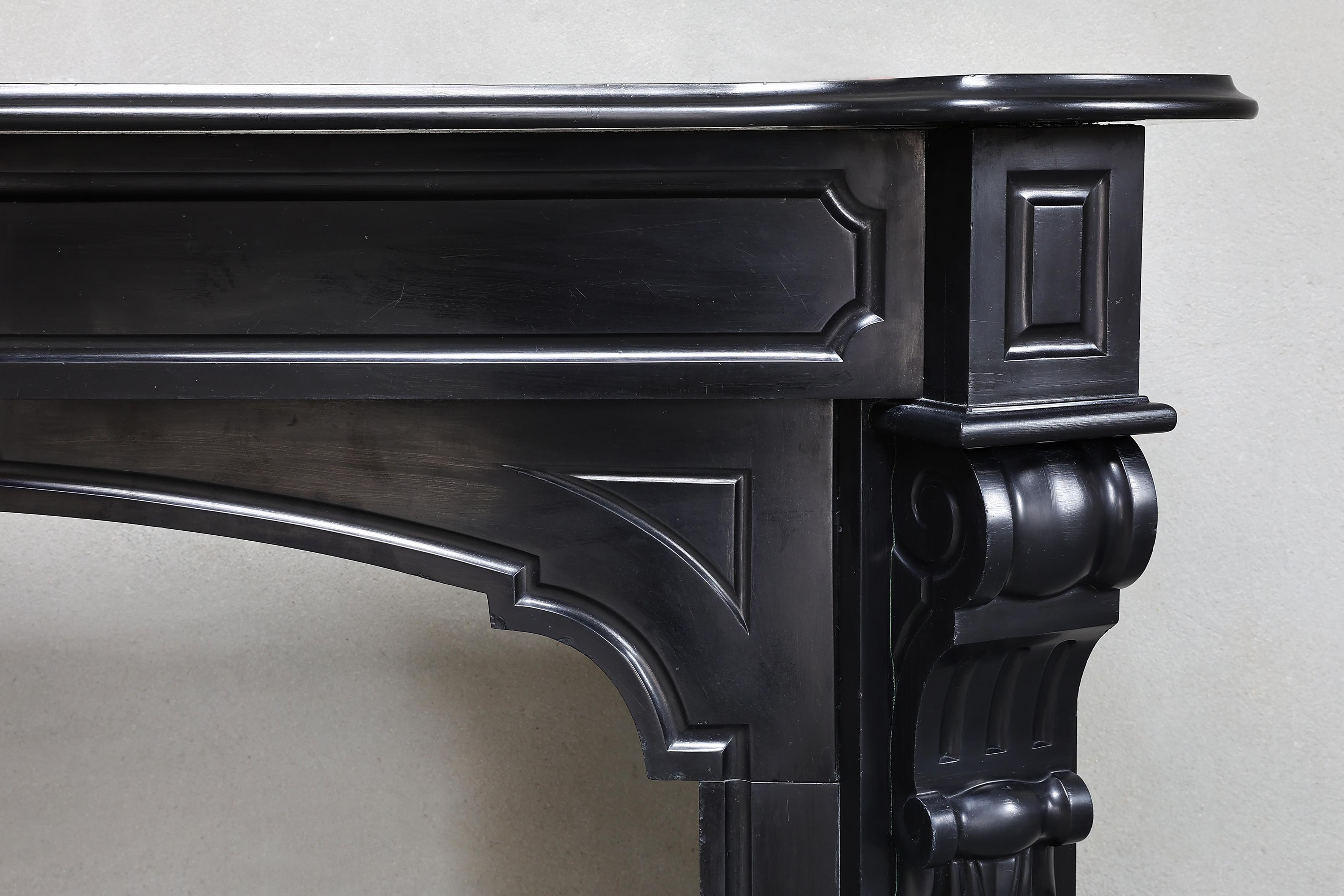 Louis XIV Fireplace of Noir De Mazy Marble from the 19th Century in XIV Style For Sale