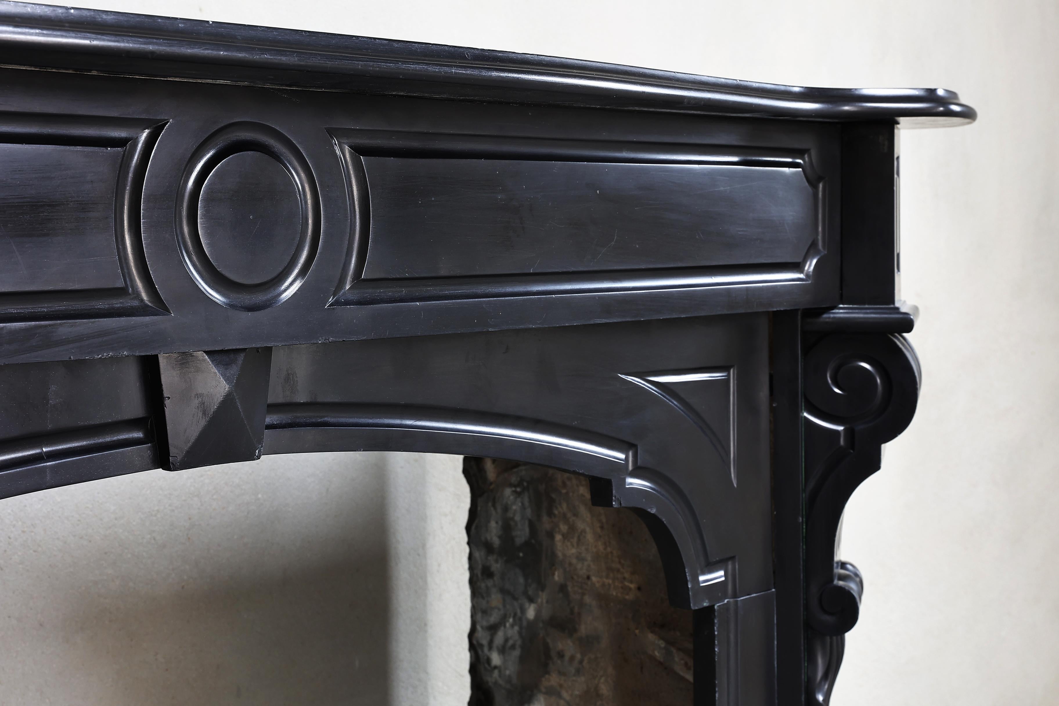 French Fireplace of Noir De Mazy Marble from the 19th Century in XIV Style For Sale
