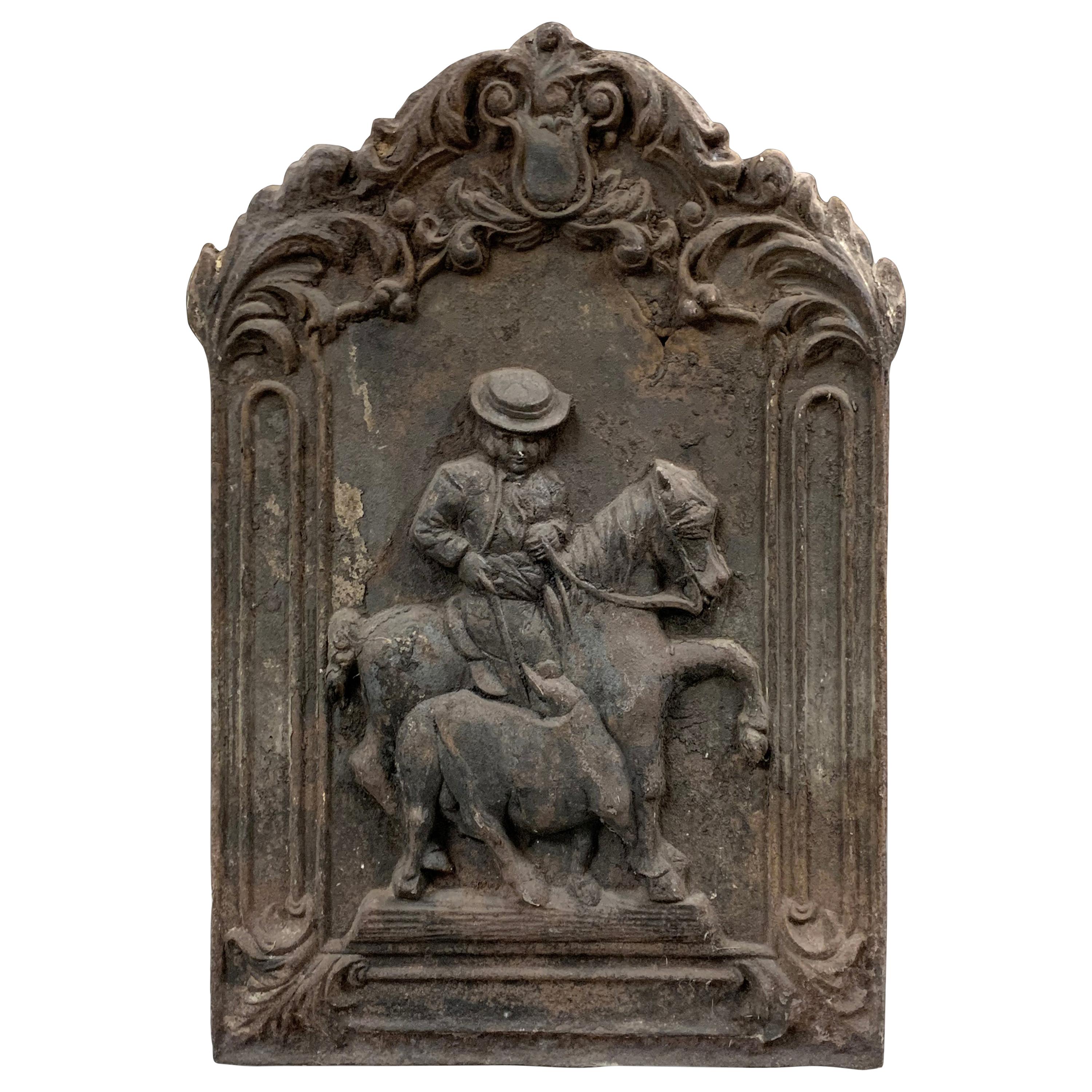 Fireplace Plate with Picador, Bullfighting, Cast Iron, Spain, 20th Century For Sale