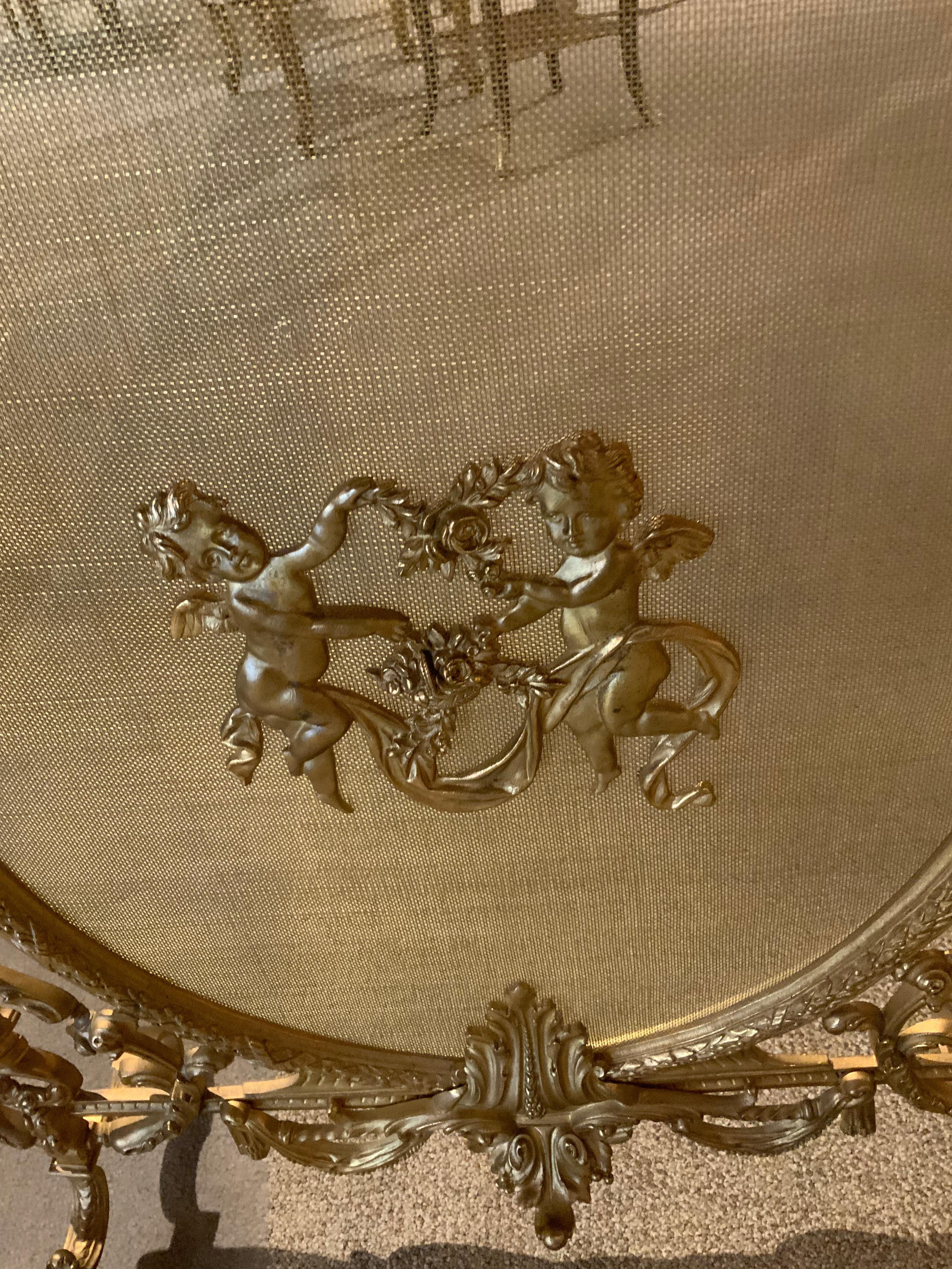 XIX secolo Paravento per caminetto, stile Luigi XVI, bronzo dorato, 19° sec. in vendita
