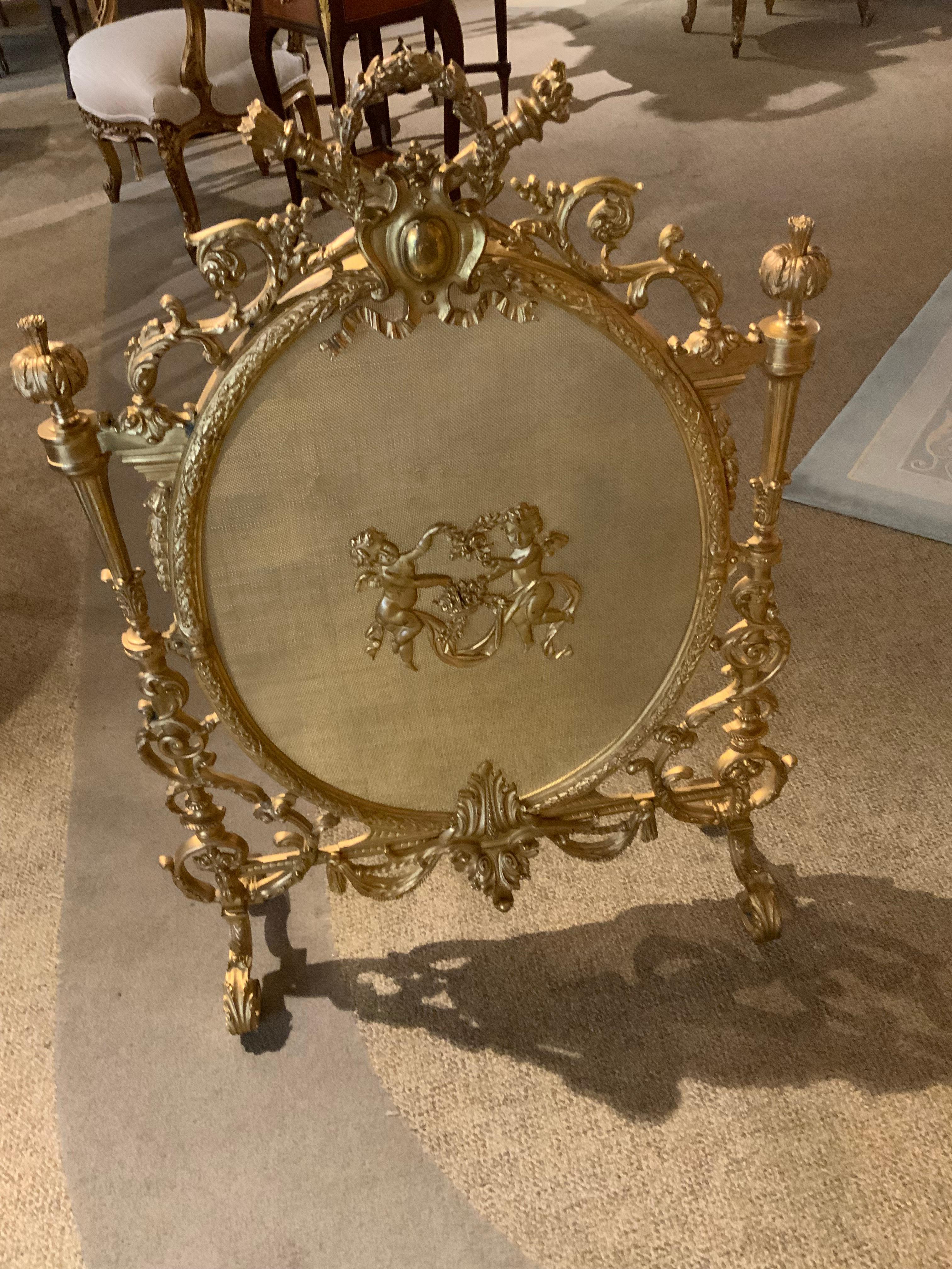 Paravento per caminetto, stile Luigi XVI, bronzo dorato, 19° sec. in vendita 1