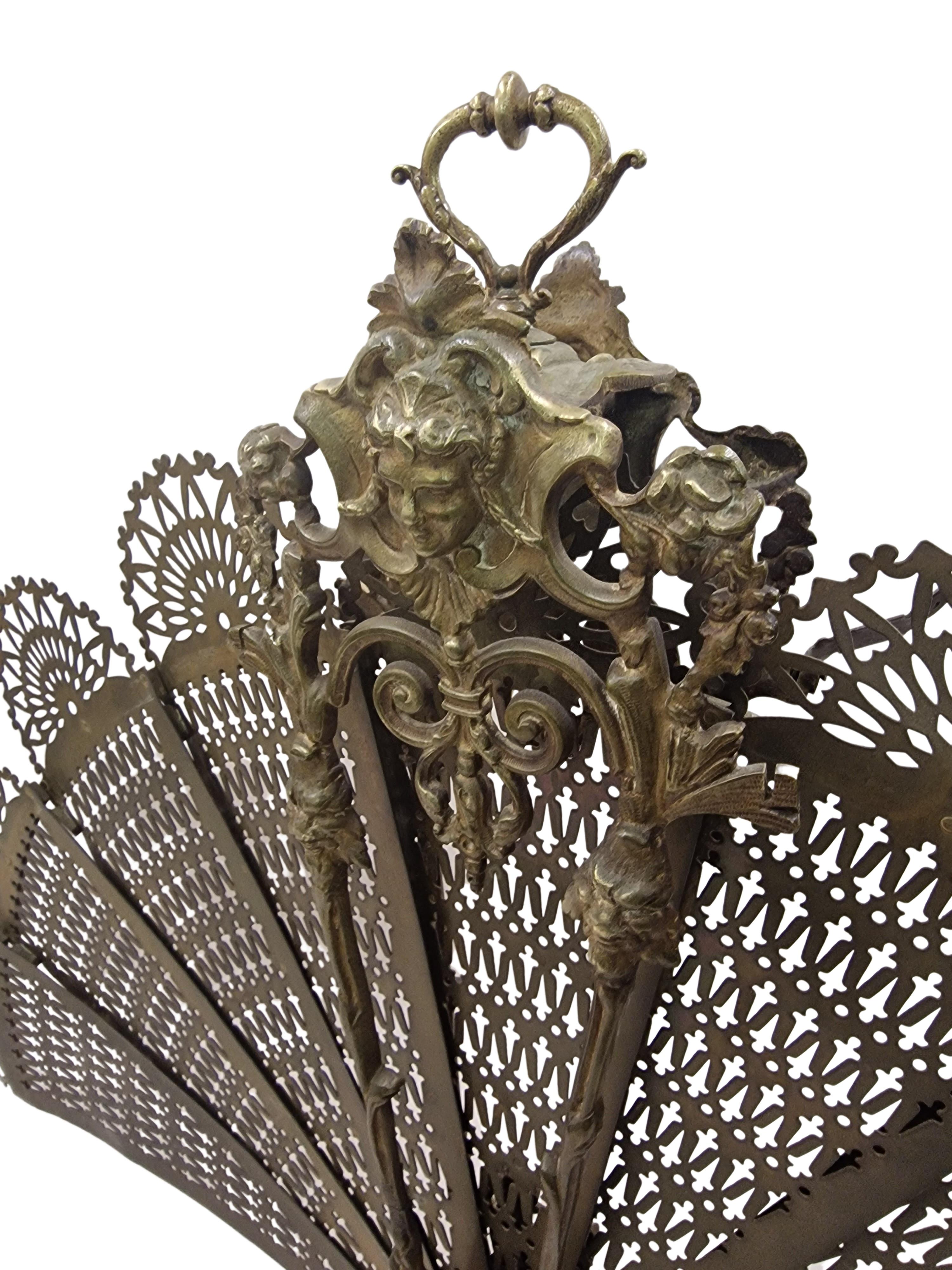 Big Fireplace Screen, Spark Protection, Decoration, solid brass, ~1890, France 3