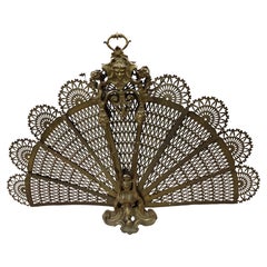 Big Fireplace Screen, Spark Protection, Decoration, solid brass, ~1890, France