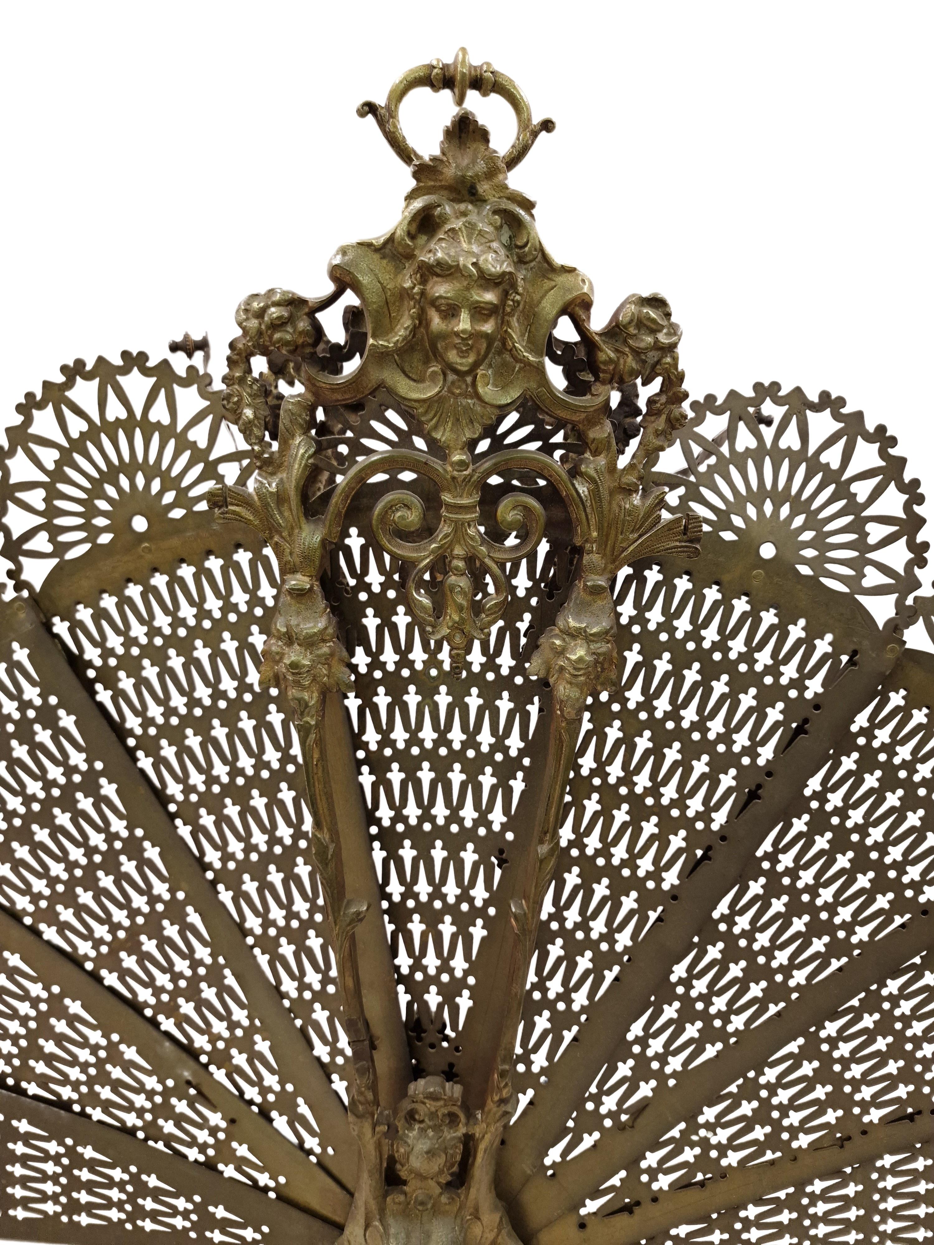 Big Fireplace Screen, Spark Protection, Decoration, solid brass, ~1890, France 2