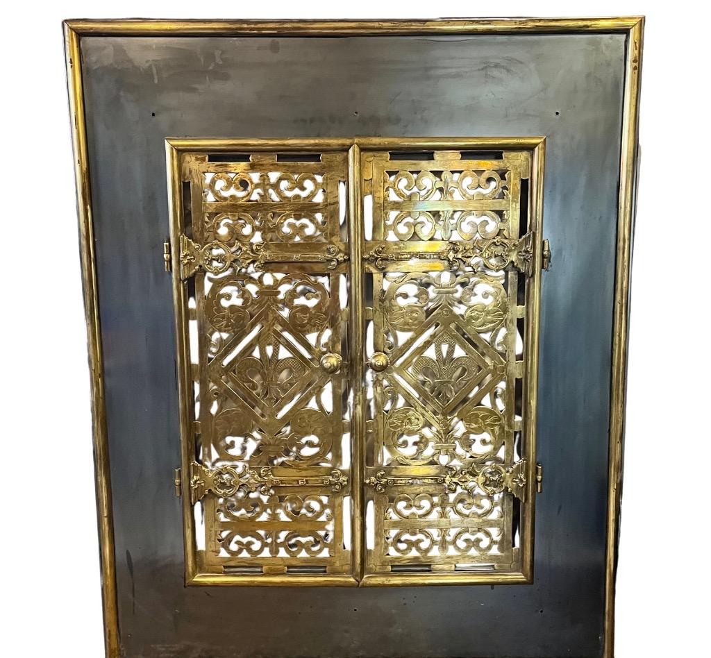 Arts and Crafts Fireplace screen with Doors Iron and Brass  circa 1920 For Sale