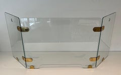 Fireplace Screen with Three Glass Panels and Brass. Circa 1970