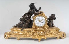Fireplace Set in Patinated and Ormolu, Napoleon III Period, 19th Century.