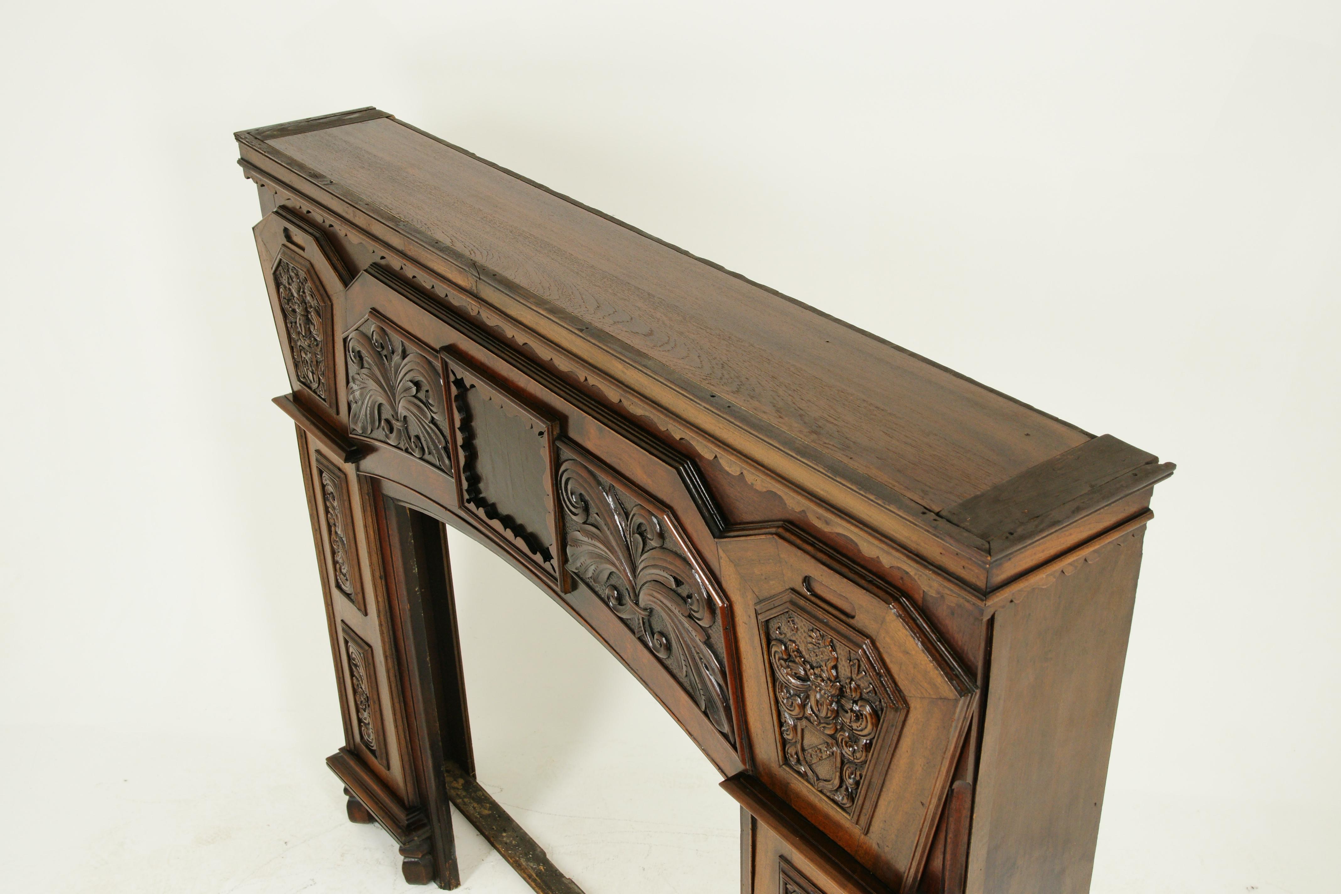 Hand-Crafted Fireplace Surround, Fireplace Mantle, Carved Walnut Mantle, Scotland 1920