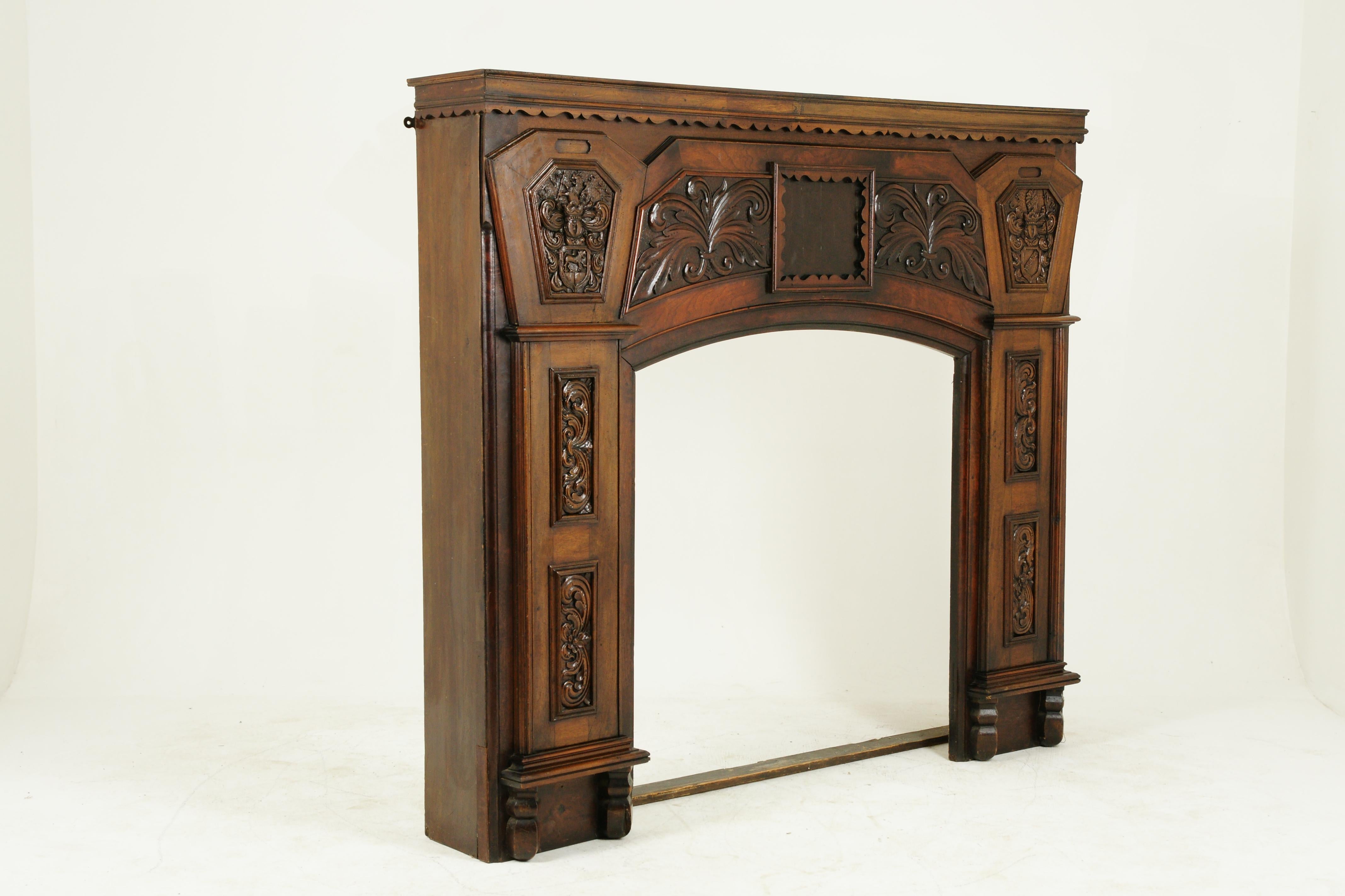 Fireplace Surround, Fireplace Mantle, Carved Walnut Mantle, Scotland 1920 In Good Condition In Vancouver, BC