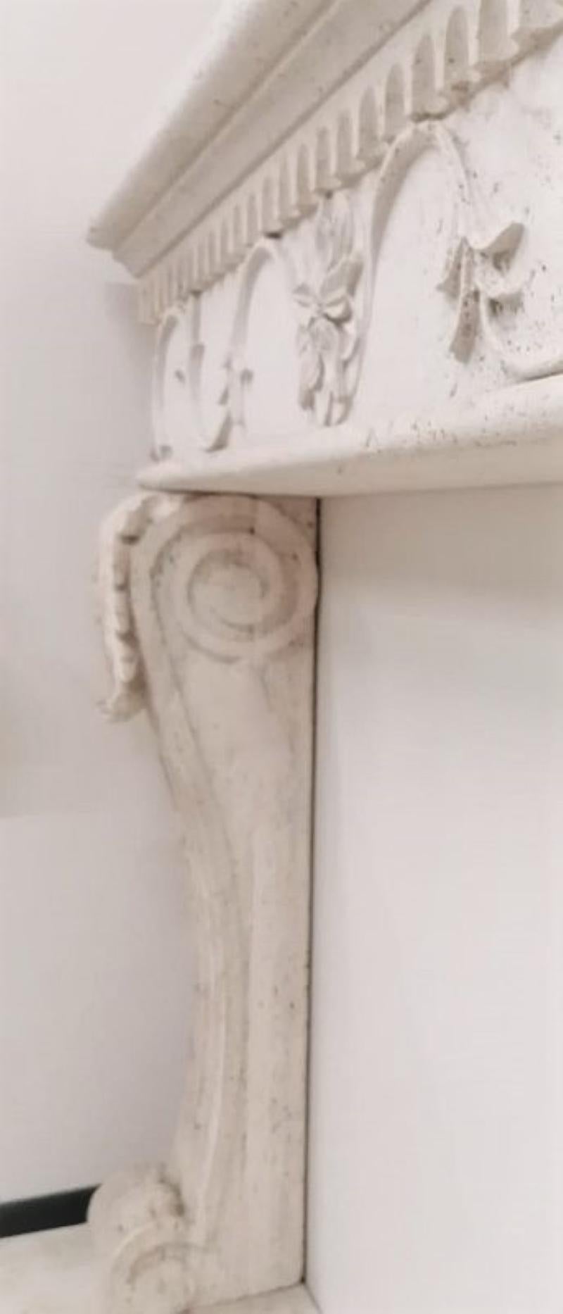Hand-Carved Fireplace surround in Ascolano Travertine For Sale