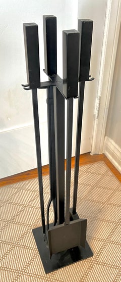 Fireplace Tools in Matte Black Finish on Stand