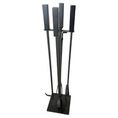 Fireplace Tools in Matte Black Finish on Stand