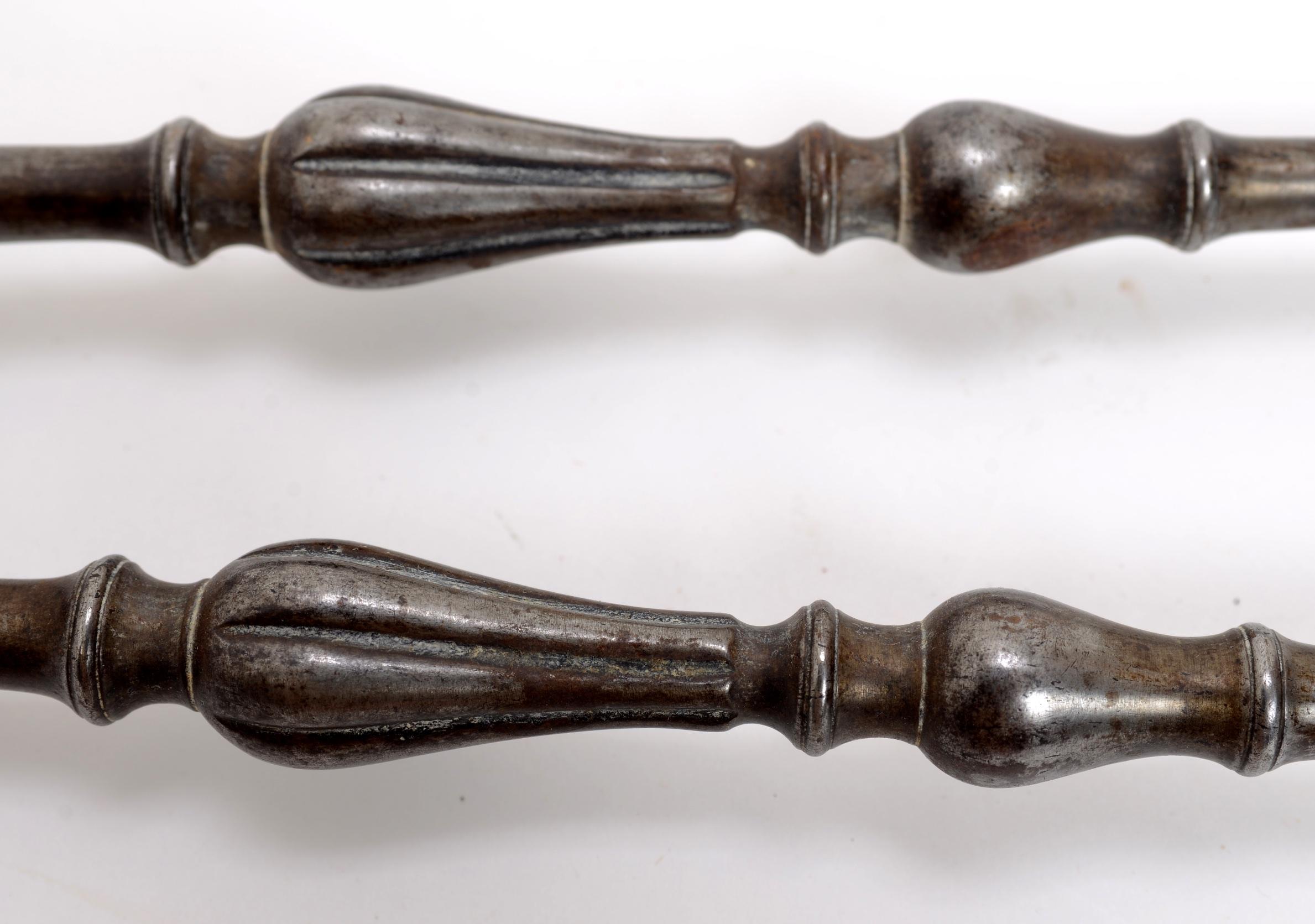 Cast Fireplace Tools, Polished Steel, Late 18th-Early 19th Century For Sale