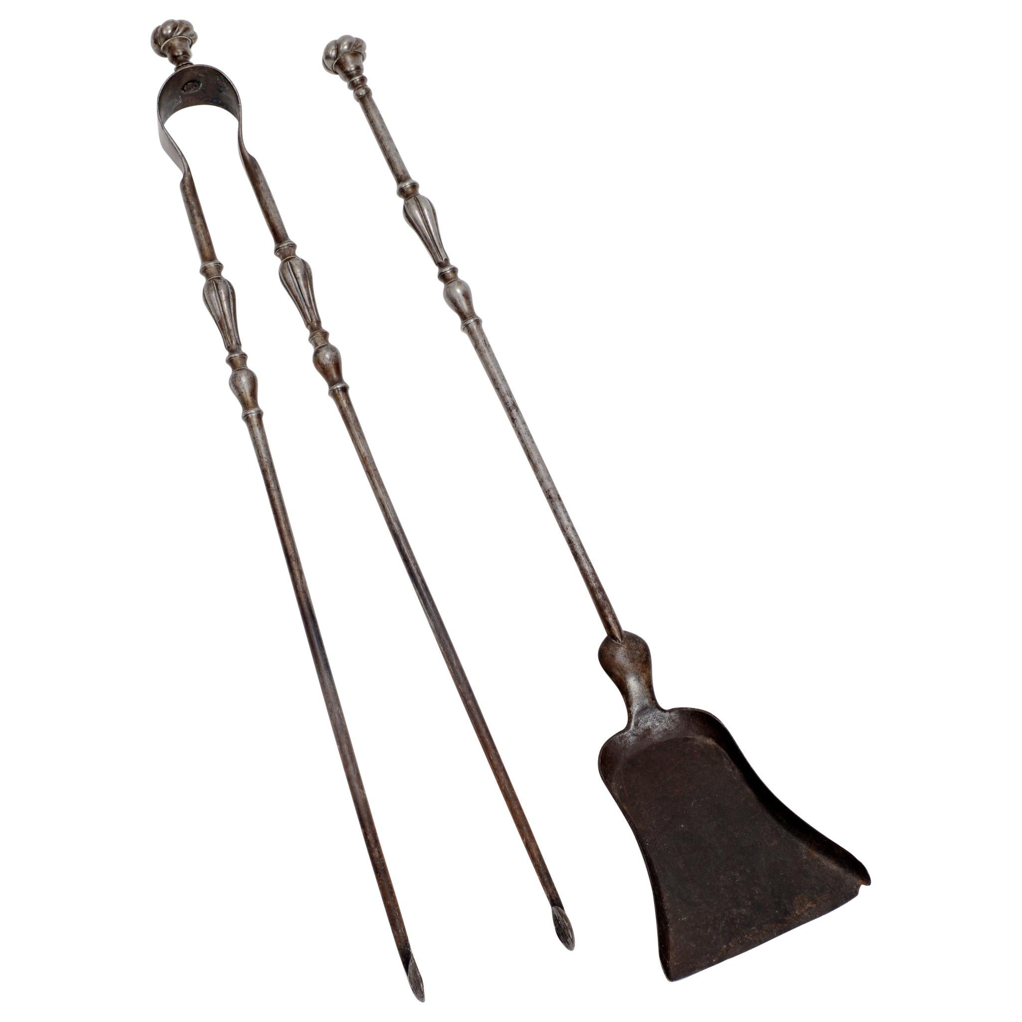Fireplace Tools, Polished Steel, Late 18th-Early 19th Century For Sale