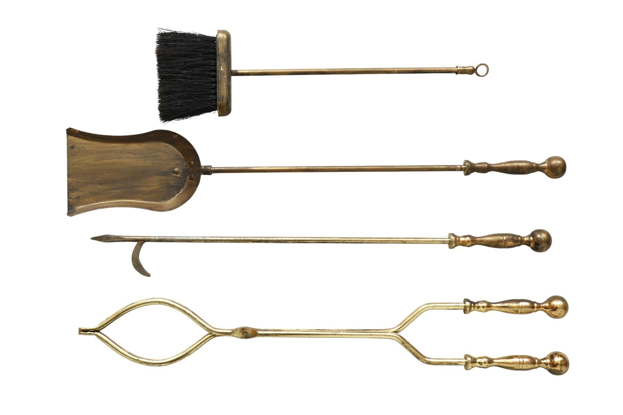 Brass Fireplace Tools Set For Sale