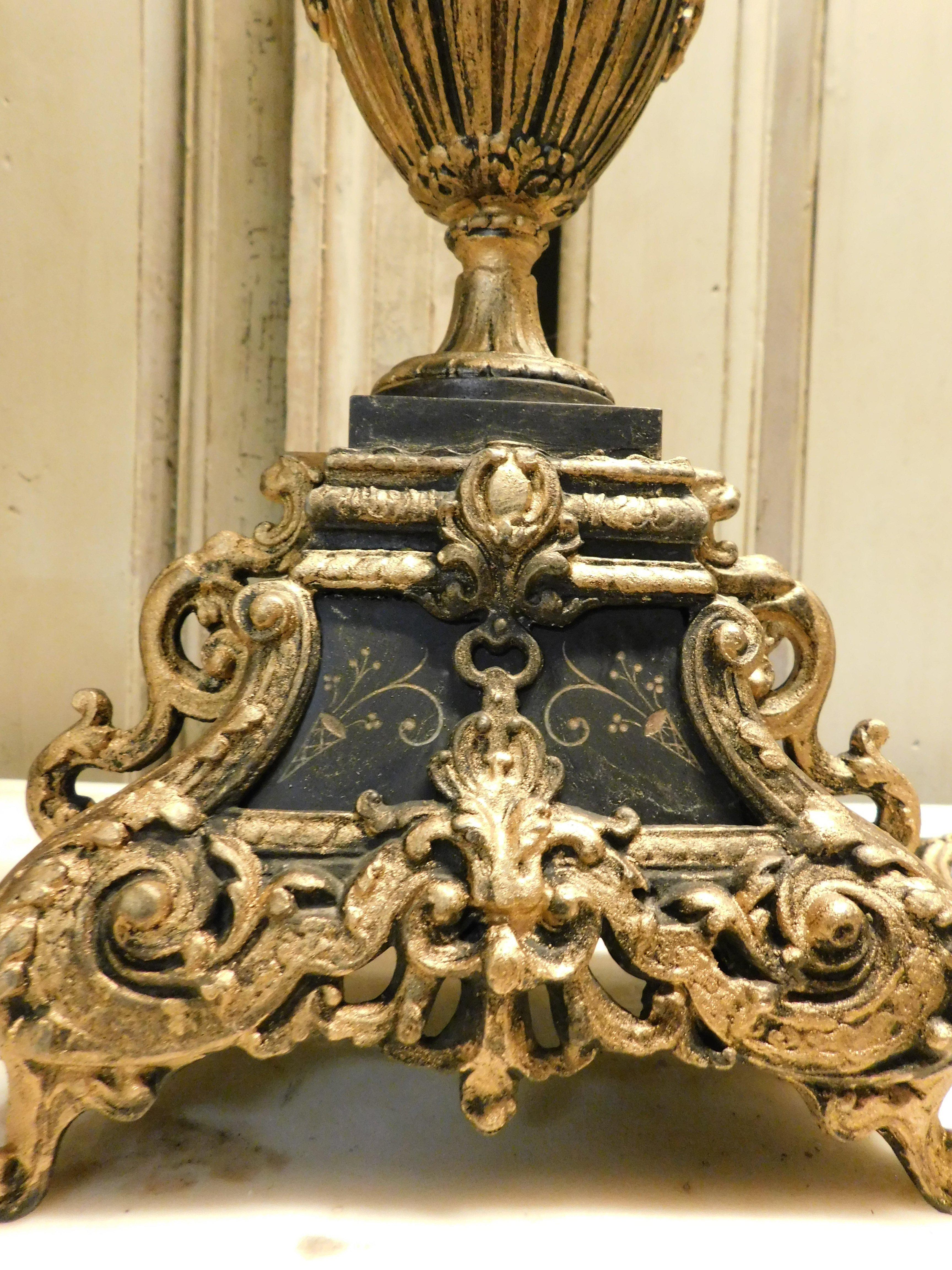 fireplace triptych in bronze formed by clock and 2 candlesticks, Italy For Sale 2