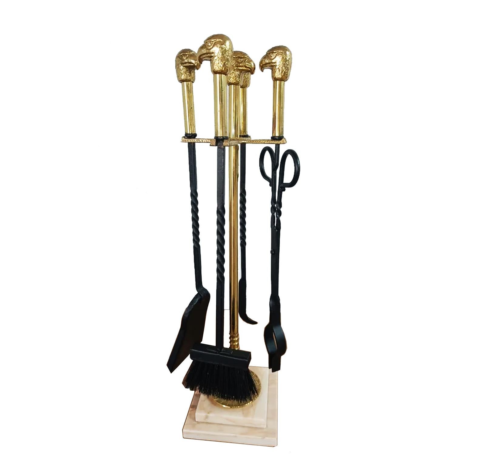 Outils pour cheminées  Aigle F Bronze Fer et  Marbre Espagne Midcentury Excellent état - En vente à Mombuey, Zamora