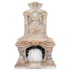 Antique Fireplace with a Clock, "Candoglia" Marble of the Cathedral of Milan, 1895-1910