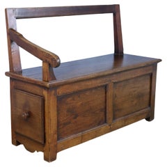 Antique Fireside Bench in Chestnut, One Arm