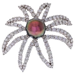 Firework Platinum Diamond and Pearl Pin Brooch