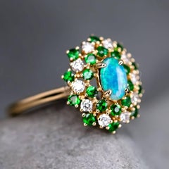 Fireworks - Anello di fidanzamento e matrimonio con opale nero australiano e diamanti, 18 carati