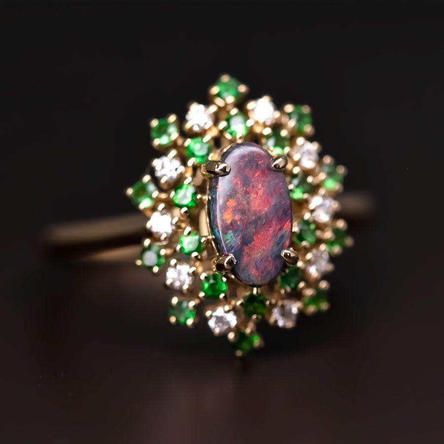 Fireworks - Black Opal & Diamond Engagement Ring 18K Yellow Gold In New Condition In Suwanee, GA