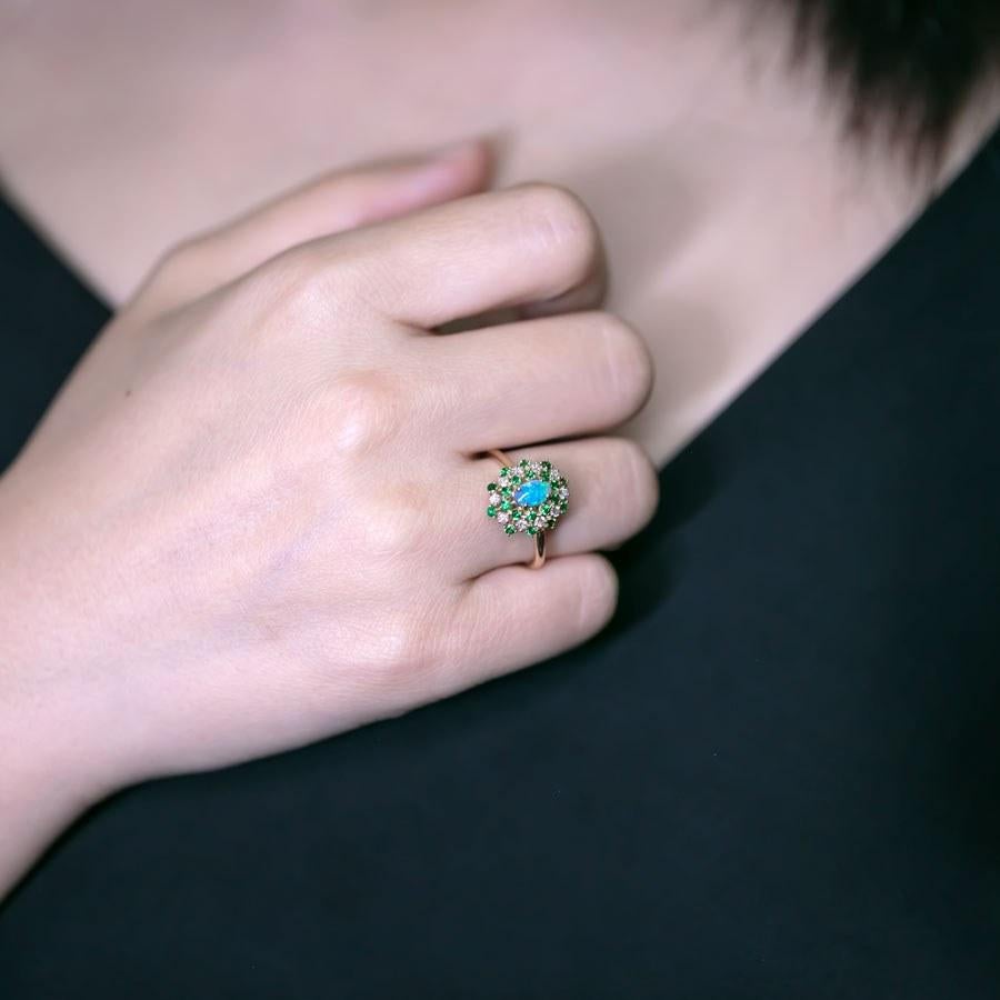 Arts and Crafts Fireworks - Black Opal & Diamond Engagement Ring 18K Yellow Gold For Sale