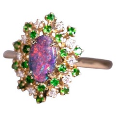 Fireworks - Black Opal & Diamond Engagement Ring 18K Yellow Gold