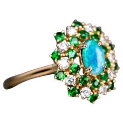 Fireworks - Black Opal & Diamond Engagement Ring 18K Yellow Gold