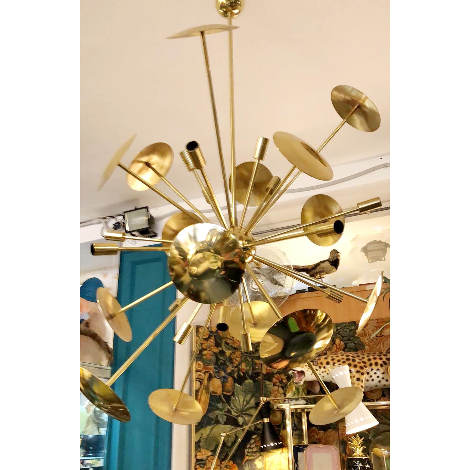 Mid-Century Modern Fireworks Brass Italian Chandelier Sputnik 16 Lights For Sale