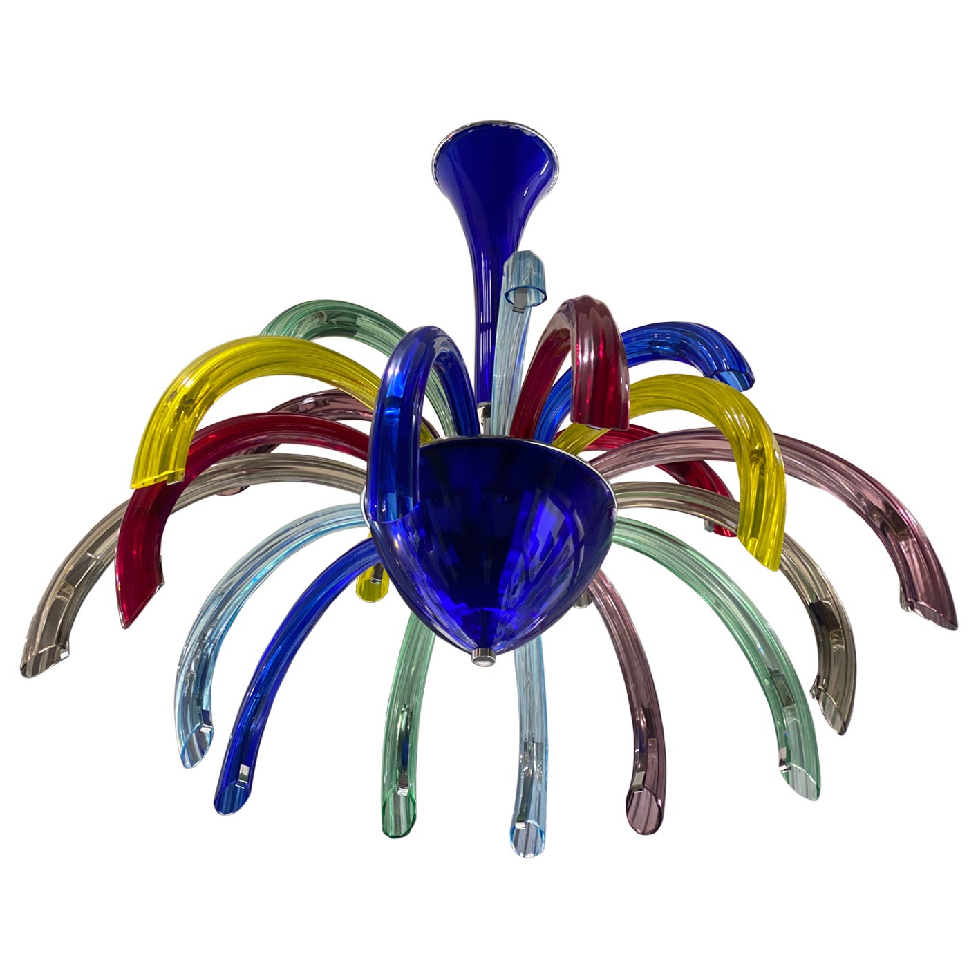 Fireworks colorful hand blown Murano glass chandelier.
 Price is for one item.
 Available also a pair.
Wonderful refined piece able to combine with the modern furniture.