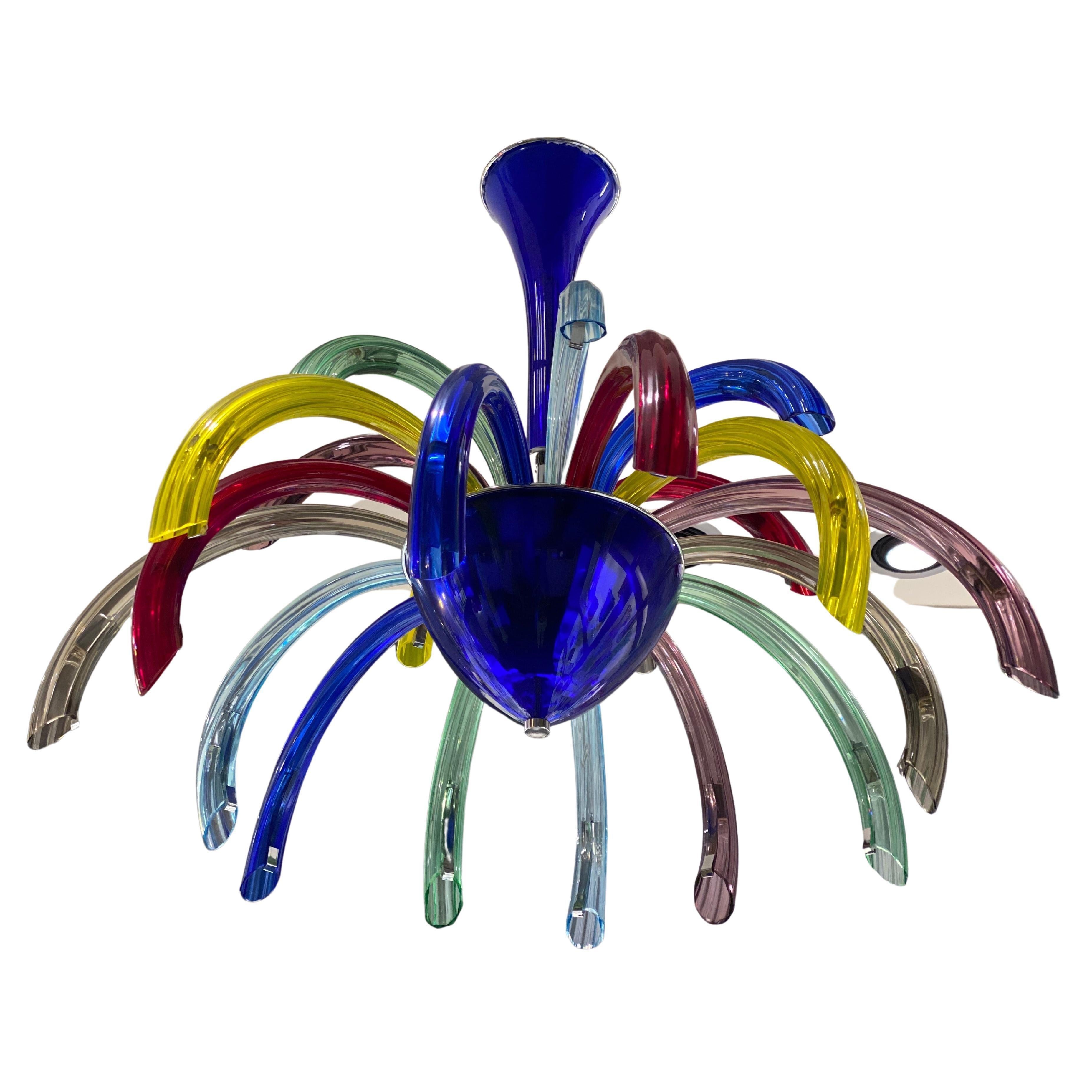 Italian Fireworks Modern Multicolor Murano Glass Chandelier For Sale