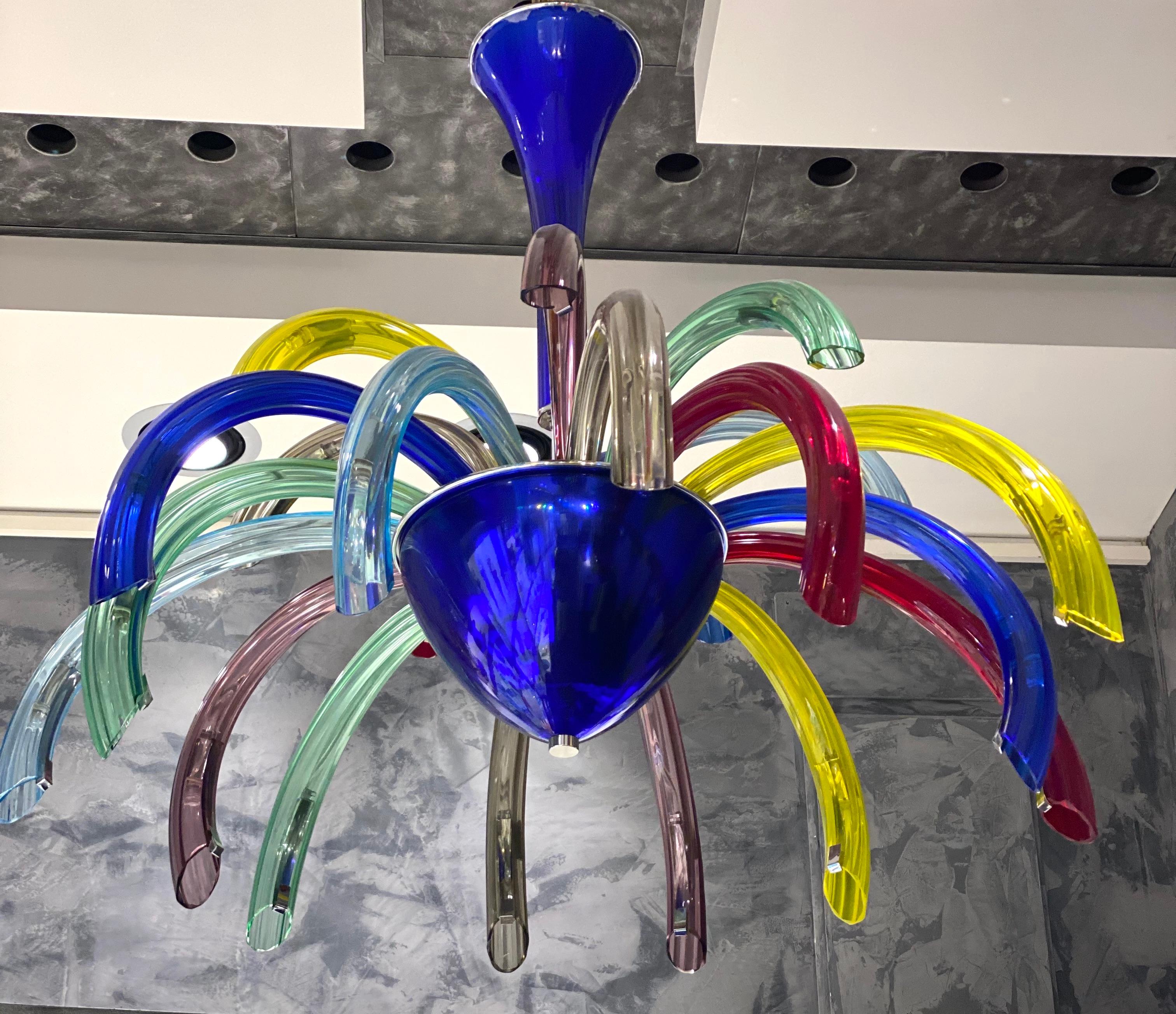 Fireworks Modern Multicolor Murano Glass Chandelier In New Condition For Sale In Rome, IT