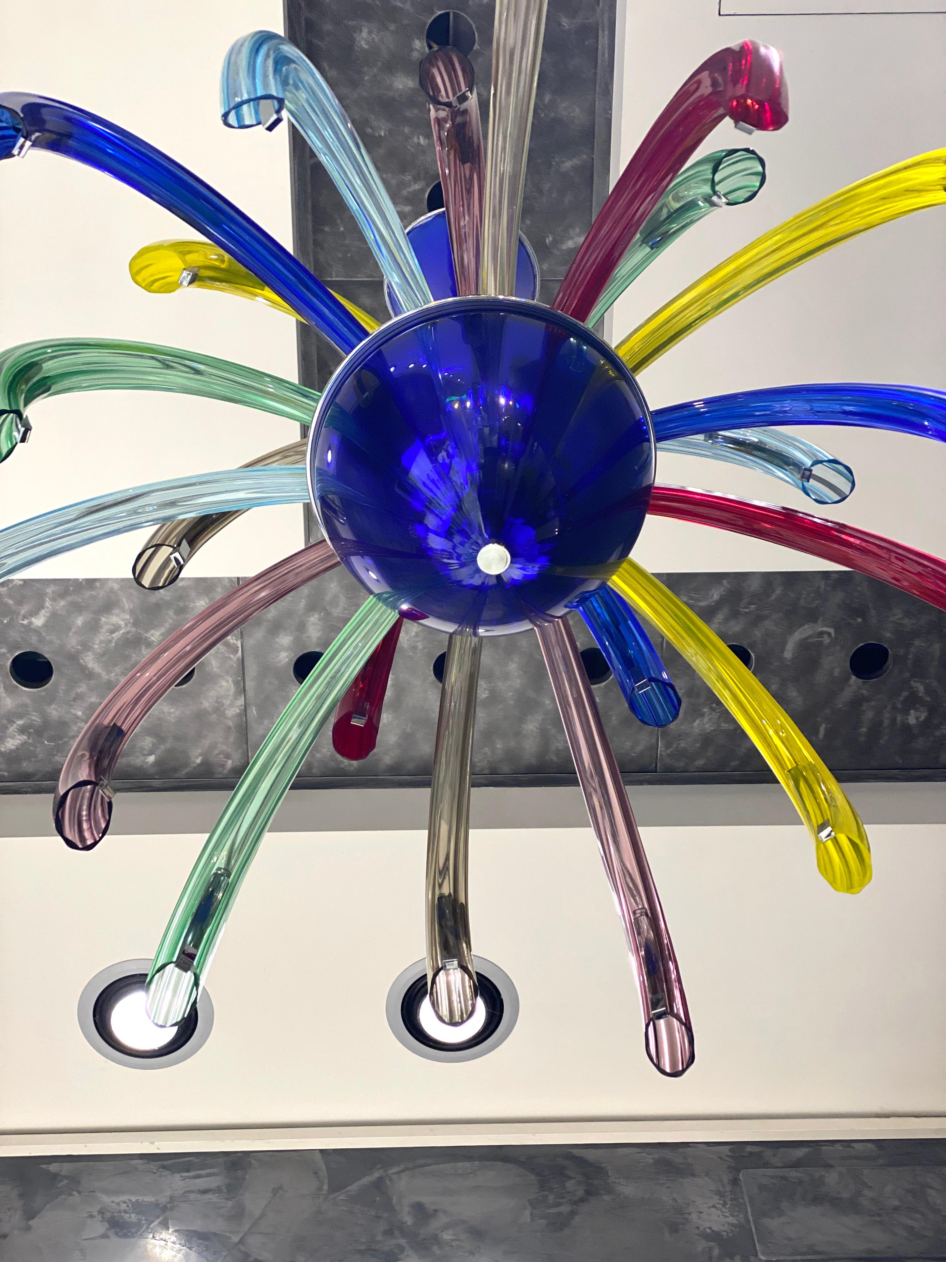 Blown Glass Fireworks Modern Multicolor Murano Glass Chandelier For Sale