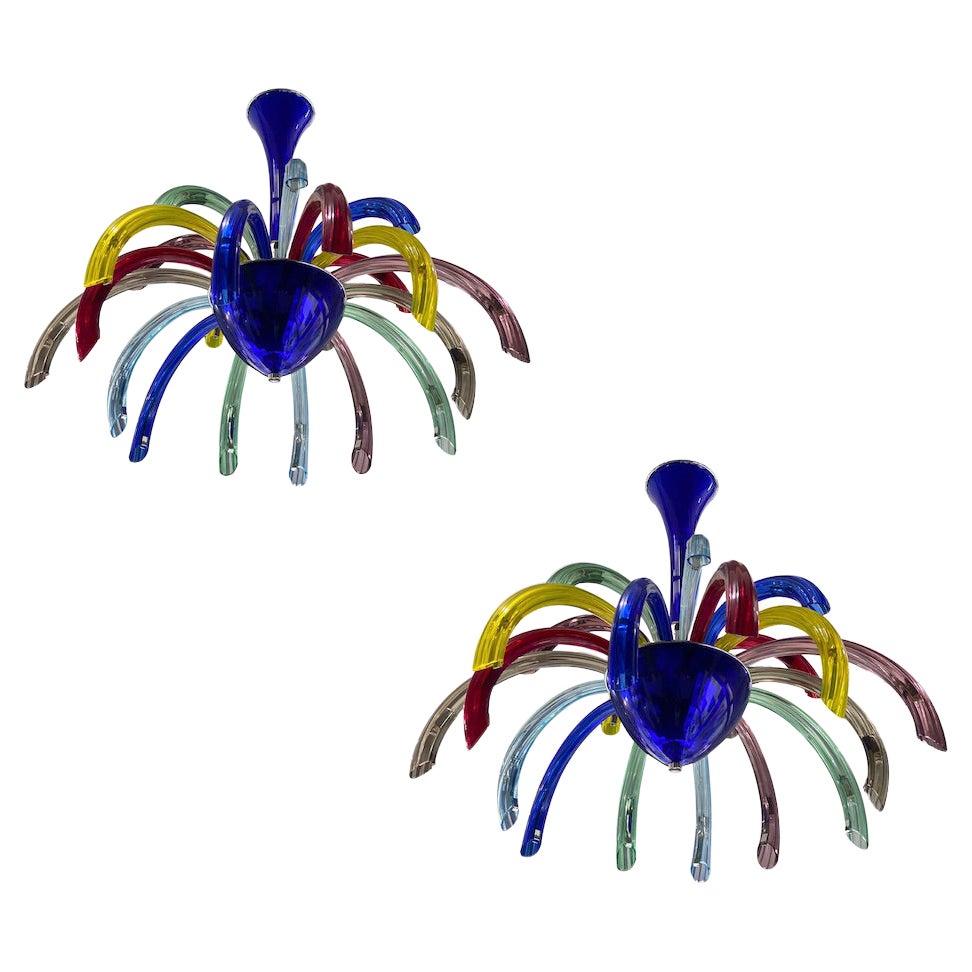 Lustre moderne en verre de Murano multicolore pour cheminée